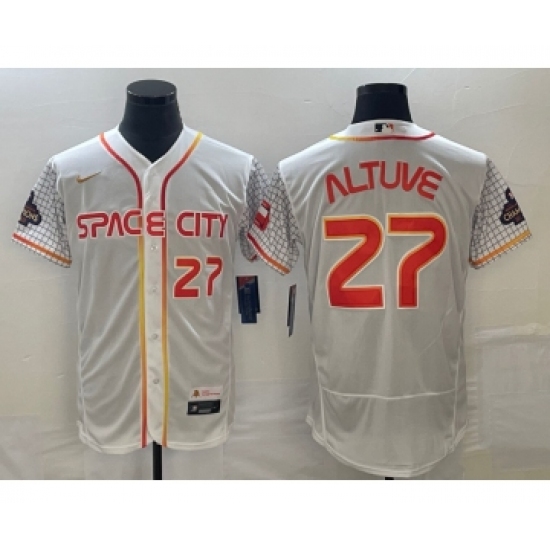 Men's Houston Astros #27 Jose Altuve Number White 2023 City Connect Flex Base Stitched Jersey1 - Ujersey