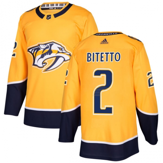 Men's Adidas Nashville Predators #2 Anthony Bitetto Authentic Gold Home NHL Jersey - Ujersey