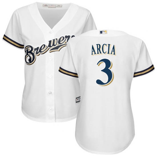 Women's Majestic Milwaukee Brewers #3 Orlando Arcia Authentic White Home Cool Base MLB Jersey - Ujersey