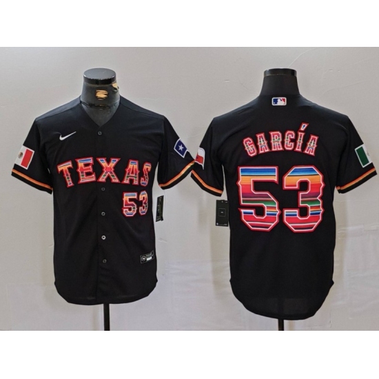 Men's Texas Rangers #53 Adolis Garcia Black Rainbow Mexico Cool Base Stitched Jersey - Ujersey