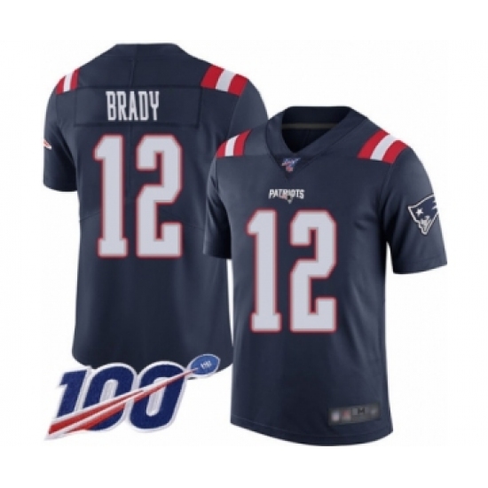 Men's New England Patriots #12 Tom Brady Limited Navy Blue Rush Vapor Untouchable 100th Season Football Jersey - Ujersey