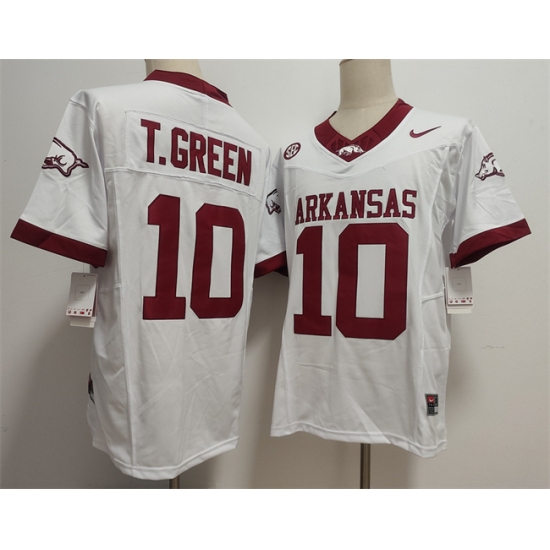 Men's Arkansas Razorbacks #10 TAYLEN GREEN White 2025 F.U.S.E. Vapor Limited Stitched Football Jersey - Ujersey