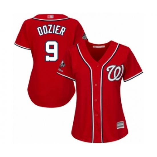 Women's Washington Nationals #9 Brian Dozier Authentic Red Alternate 1 Cool Base 2019 World Series Champions Baseball Jersey - Ujersey