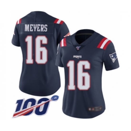 Women's New England Patriots #16 Jakobi Meyers Limited Navy Blue Rush Vapor Untouchable 100th Season Football Jersey - Ujersey