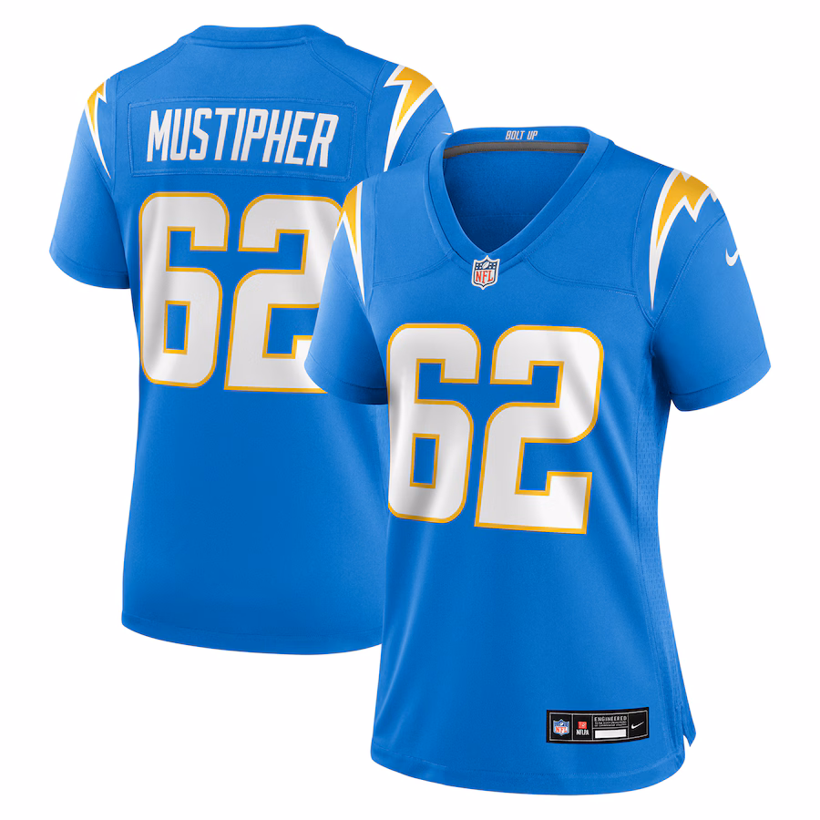Women's Los Angeles Chargers Sam Mustipher Nike Powder Blue Team Game Jersey - Ujersey