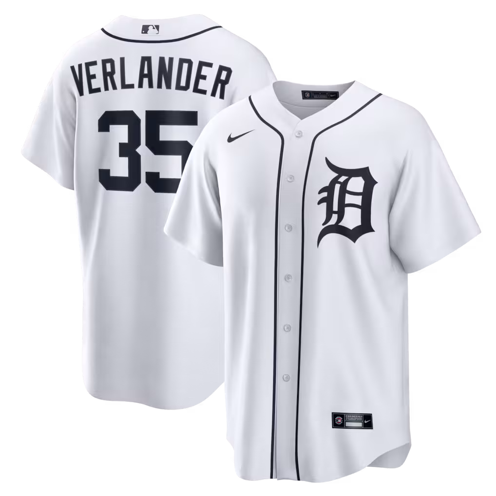 Men's Detroit Tigers Justin Verlander Nike White Home Replica Jersey - ujerseystore