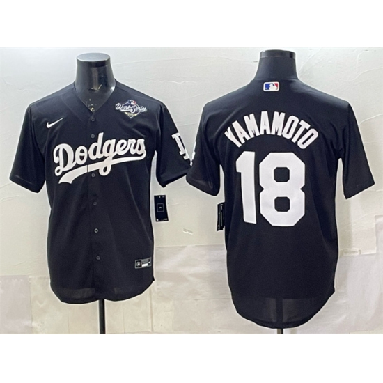 Men's Los Angeles Dodgers #18 Yoshinobu Yamamoto Black 2025 World Series Cool Base Stitched Baseball Jersey - Ujersey