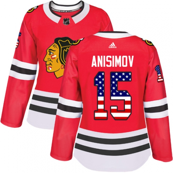 Women's Adidas Chicago Blackhawks #15 Artem Anisimov Authentic Red USA Flag Fashion NHL Jersey - Ujersey