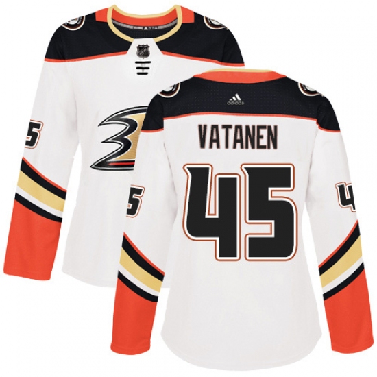 Women's Adidas Anaheim Ducks #45 Sami Vatanen Authentic White Away NHL Jersey - Ujersey
