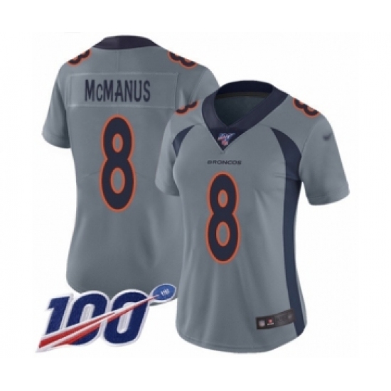 Women's Denver Broncos #8 Brandon McManus Limited Silver Inverted Legend 100th Season Football Jersey - Ujersey