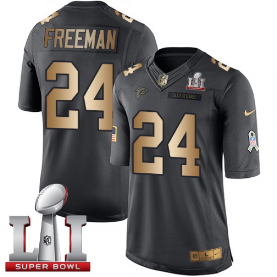 Youth Nike Atlanta Falcons #24 Devonta Freeman Limited Black/Gold Salute to Service Super Bowl LI 51 NFL Jersey - Ujersey