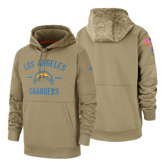 Men's Los Angeles Chargers 2019 Salute to Service Tan Sideline Therma Pullover Hoodie - Ujersey