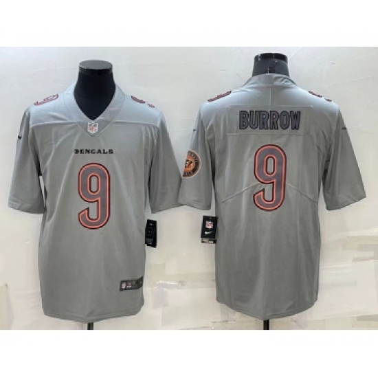 Men's Cincinnati Bengals #9 Joe Burrow LOGO Grey Atmosphere Fashion 2022 Vapor Untouchable Stitched Limited Jersey - Ujersey