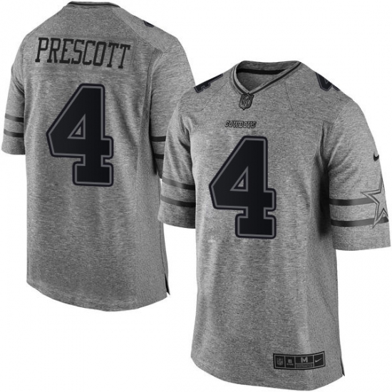 Men's Nike Dallas Cowboys #4 Dak Prescott Limited Gray Gridiron NFL Jersey