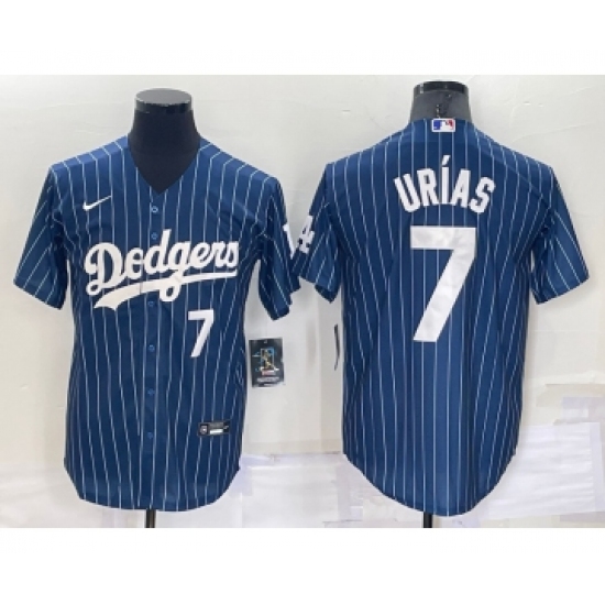 Men's Los Angeles Dodgers #7 Julio Urias Number Navy Blue Pinstripe Stitched MLB Cool Base Nike Jersey - Ujersey
