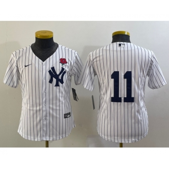 Youth New York Yankees #11 Anthony Volpe White Rose No Name Stitched Nike Cool Base Jersey - Ujersey