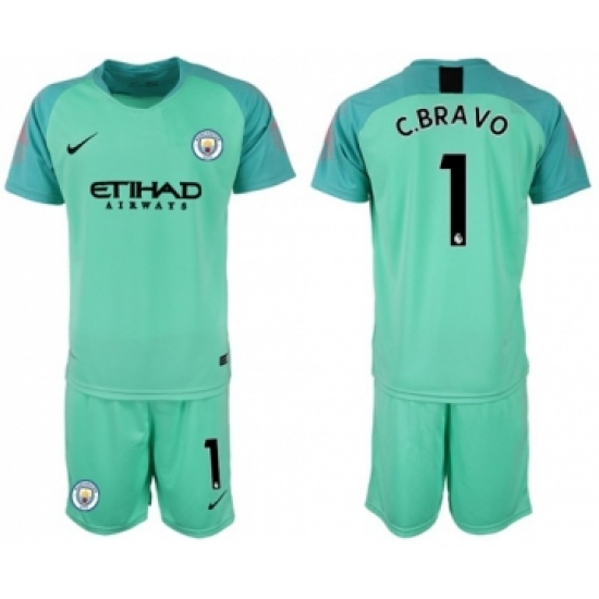 Manchester City #1 C.Bravo Green Goalkeeper Soccer Club Jersey