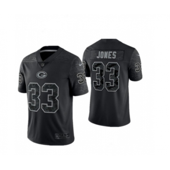 Men's Green Bay Packers #33 Aaron Jones Black Reflective Limited Stitched Football Jersey - Ujersey