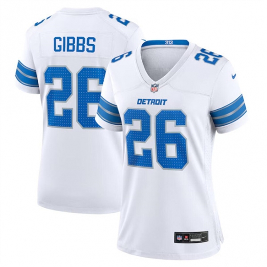 Women's Detroit Lions #26 Jahmyr Gibbs White Stitched Jersey(Run Smaller) - Ujersey