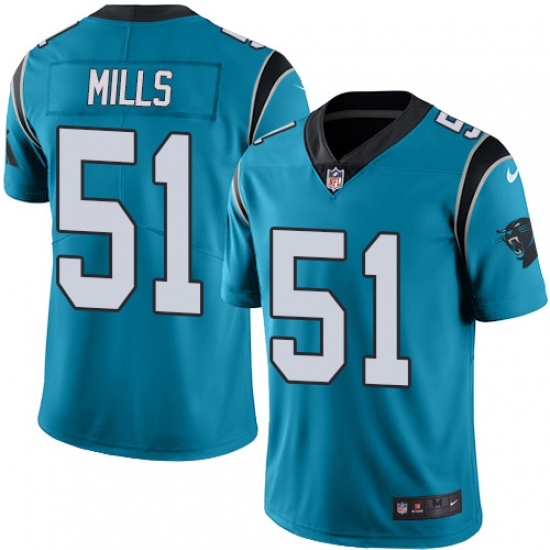 Men's Nike Carolina Panthers #51 Sam Mills Limited Blue Rush Vapor Untouchable NFL Jersey - Ujersey