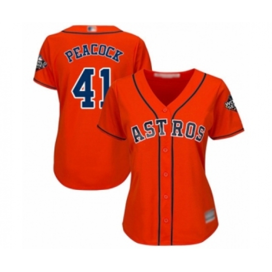 Women's Houston Astros #41 Brad Peacock Authentic Orange Alternate Cool Base 2019 World Series Bound Baseball Jersey - Ujersey