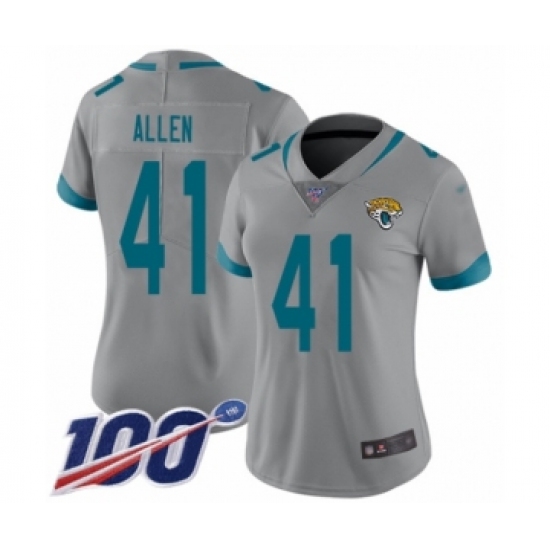 Women's Jacksonville Jaguars #41 Josh Allen Silver Inverted Legend Limited 100th Season Football Jersey - Ujersey