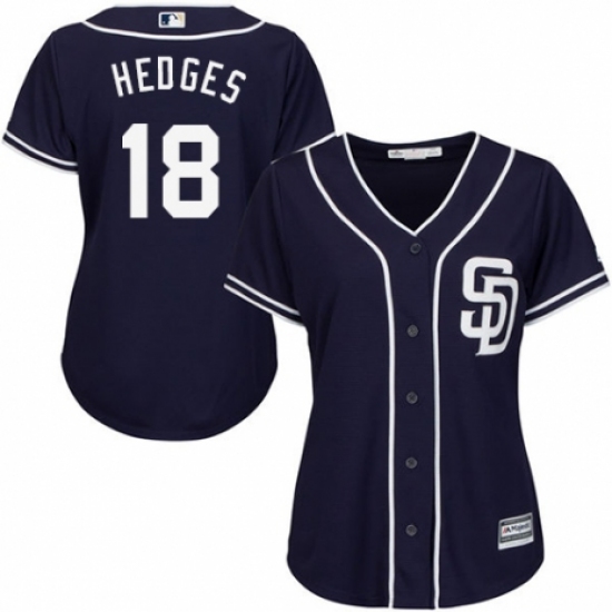 Women's Majestic San Diego Padres #18 Austin Hedges Replica Navy Blue Alternate 1 Cool Base MLB Jersey - Ujersey