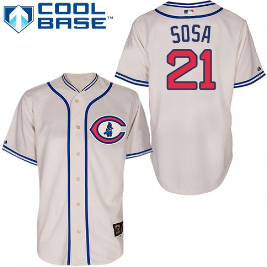 Men's Majestic Chicago Cubs #21 Sammy Sosa Authentic Cream 1929 Turn Back The Clock MLB Jersey - Ujersey