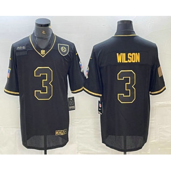 Men's Pittsburgh Steelers #3 Russell Wilson Black Gold 2020 Salute To Service Stitched NFL Nike Limited Jersey - Ujersey