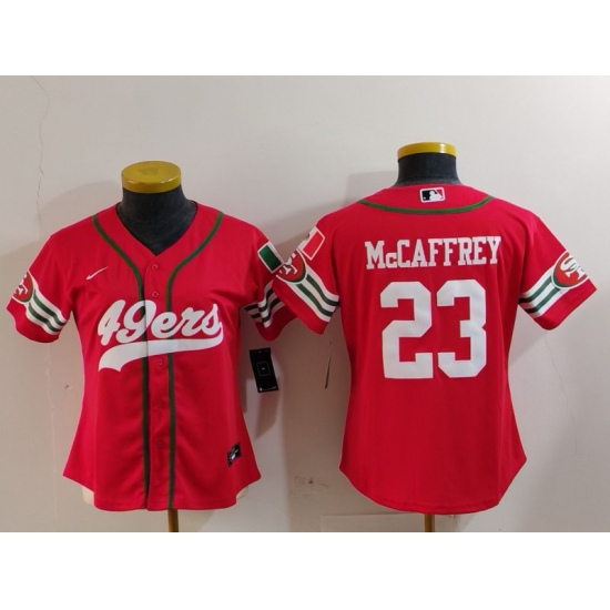 Women's San Francisco 49ers #23 Christian McCaffrey Red Mexico Cool Base Stitched Baseball Jersey - Ujersey