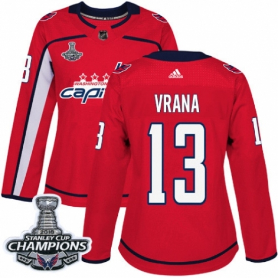 Women's Adidas Washington Capitals #13 Jakub Vrana Authentic Red Home 2018 Stanley Cup Final Champions NHL Jersey - Ujersey