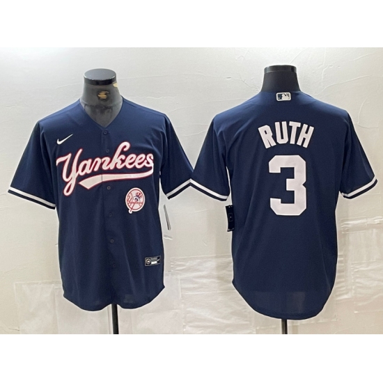 Men's New York Yankees #3 Babe Ruth Navy With Cool Base Stitched Baseball Jersey - Ujersey