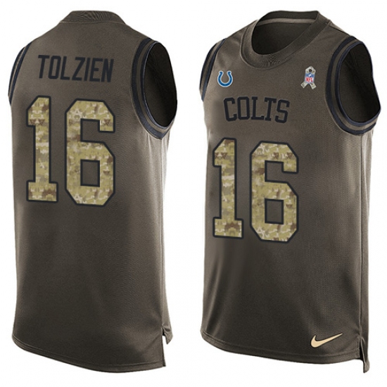 Men's Nike Indianapolis Colts #16 Scott Tolzien Limited Green Salute to Service Tank Top NFL Jersey - Ujersey