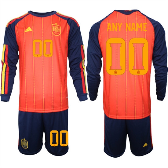 Men's Spain Custom Any Name And Number National Team FIFA x World Cup 2026 Long Sleeve Home Red On Field Jerseys - Ujersey