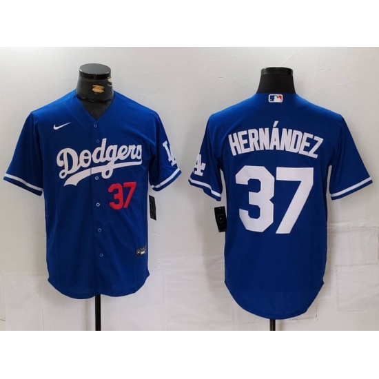 Men's Los Angeles Dodgers #37 Teoscar Hernandez Number Blue Cool Base Stitched Jersey - Ujersey