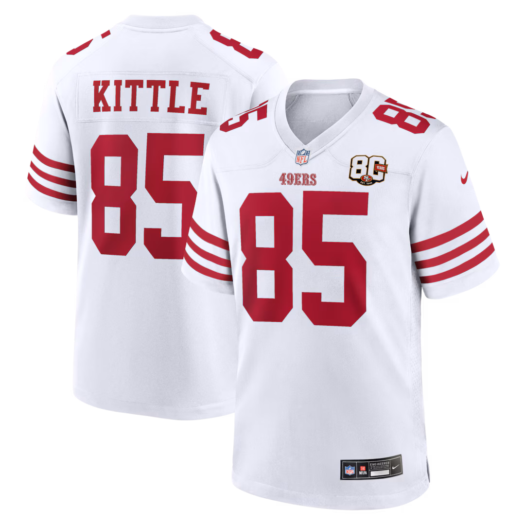 Men's San Francisco 49ers George Kittle Nike White 80th Anniversary Game Jersey - Ujersey