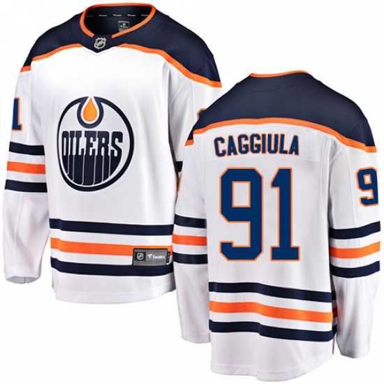 Youth Edmonton Oilers #91 Drake Caggiula Fanatics Branded White Away Breakaway NHL Jersey - Ujersey