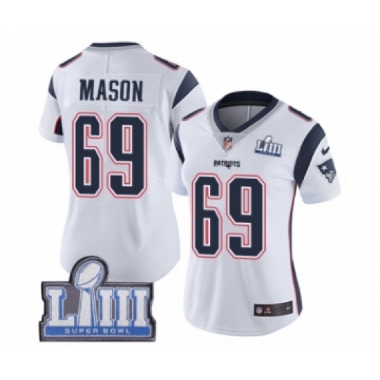 Women's Nike New England Patriots #69 Shaq Mason White Vapor Untouchable Limited Player Super Bowl LIII Bound NFL Jersey - Ujersey