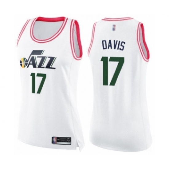 Women's Utah Jazz #17 Ed Davis Swingman White Pink Fashion Basketball Jersey - Ujersey