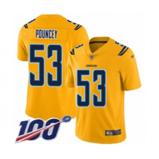Youth Los Angeles Chargers #53 Mike Pouncey Limited Gold Inverted Legend 100th Season Football Jersey - Ujersey