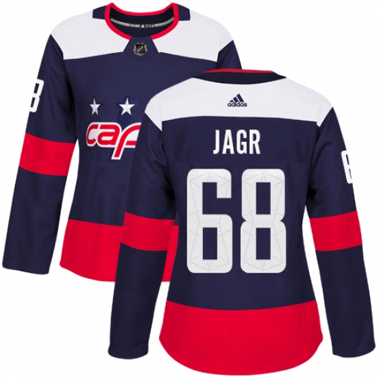 Women's Adidas Washington Capitals #68 Jaromir Jagr Authentic Navy Blue 2018 Stadium Series NHL Jersey - Ujersey