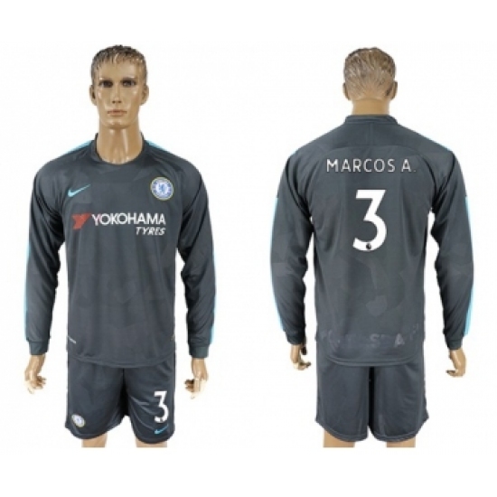 Chelsea #3 Marcos A. Sec Away Long Sleeves Soccer Club Jersey
