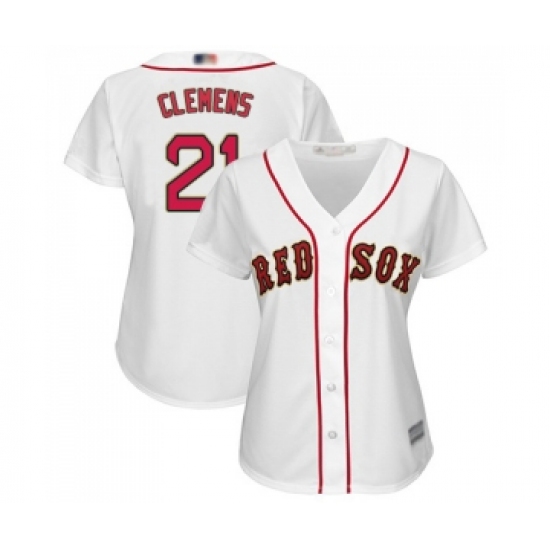 Women's Boston Red Sox #21 Roger Clemens Authentic White 2019 Gold Program Cool Base Baseball Jersey - Ujersey