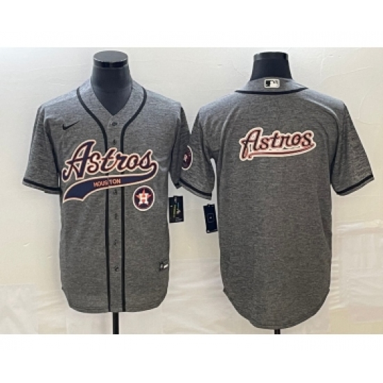 Men's Houston Astros Blank Grey Gridiron With Patch Cool Base Stitched Baseball Jerseys - Ujersey
