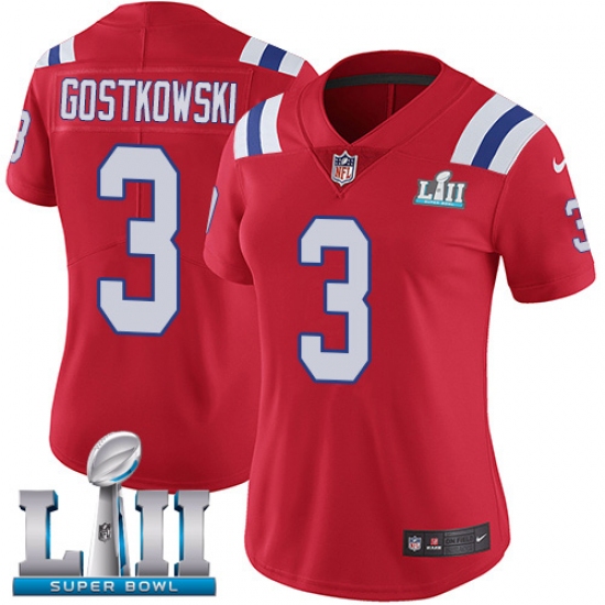 Women's Nike New England Patriots #3 Stephen Gostkowski Red Alternate Vapor Untouchable Limited Player Super Bowl LII NFL Jersey - Ujersey