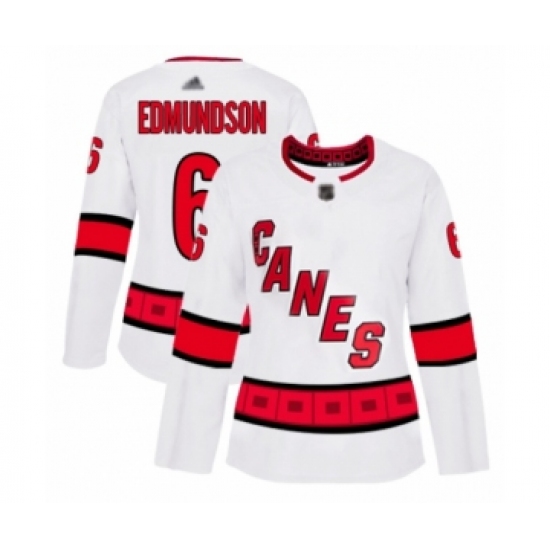 Women's Carolina Hurricanes #6 Joel Edmundson Authentic White Away Hockey Jersey - Ujersey
