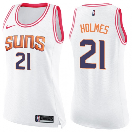 Women's Nike Phoenix Suns #21 Richaun Holmes Swingman White Pink Fashion NBA Jersey - Ujersey