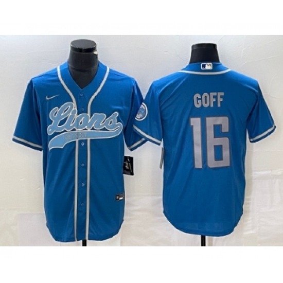 Men's Nike Detroit Lions #16 Jared Goff Blue Cool Base Stitched Baseball Jersey - Ujersey
