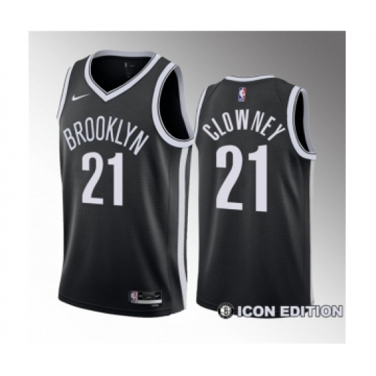 Men's Brooklyn Nets #21 Noah Clowney Black 2023 Draft Icon Edition Stitched Basketball Jersey - Ujersey