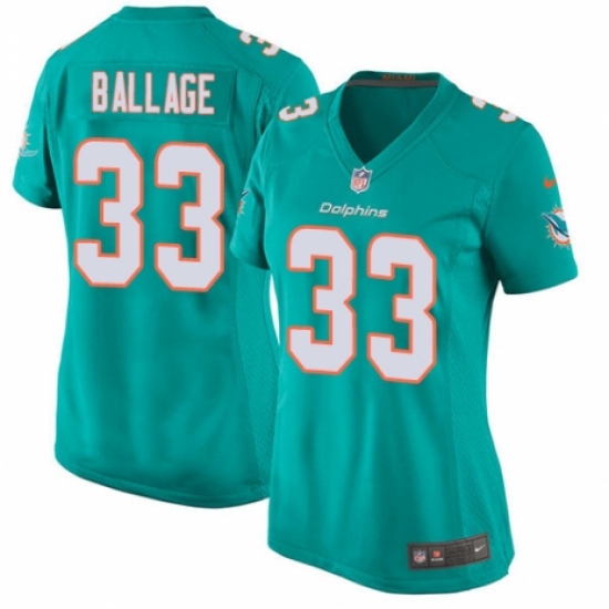 Women's Nike Miami Dolphins #33 Kalen Ballage Game Aqua Green Team Color NFL Jersey - Ujersey